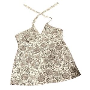 Title Nine halter neck with ties tank, built-in shelf bra, brown and white